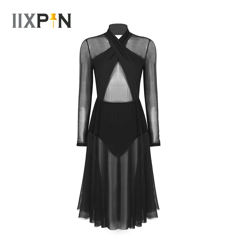 Женское лирическое танцевальное платье воротник хомутиком рукава Прозрачный