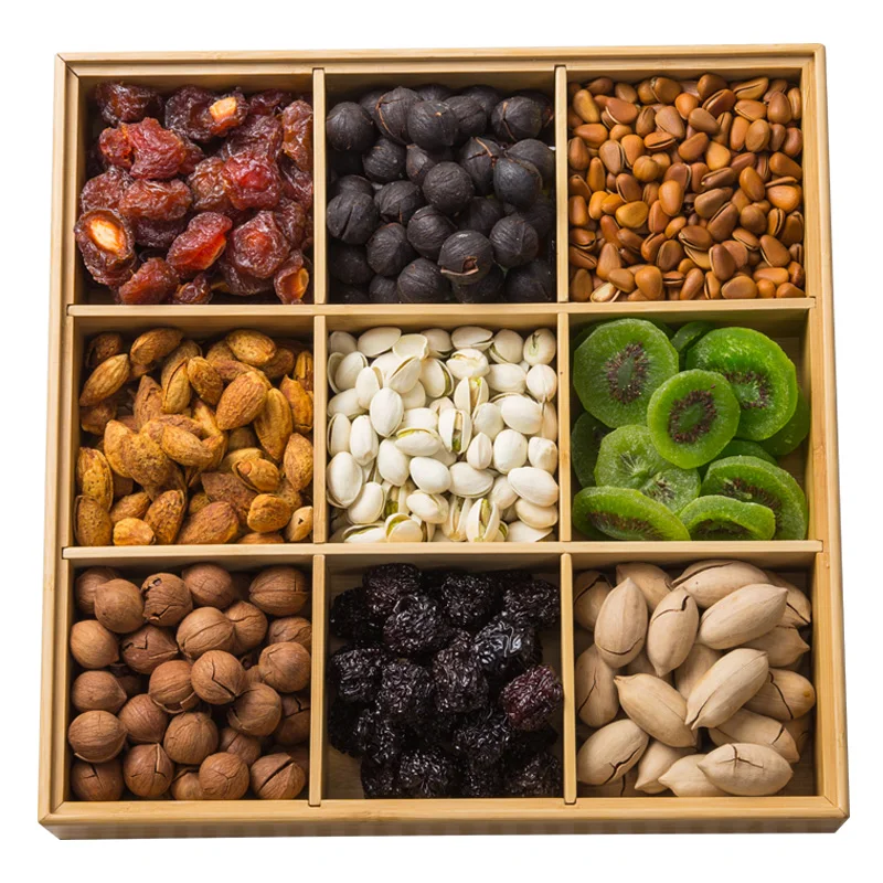 Тарелка для сушеных фруктов из натурального бамбука креативные точки с крышкой