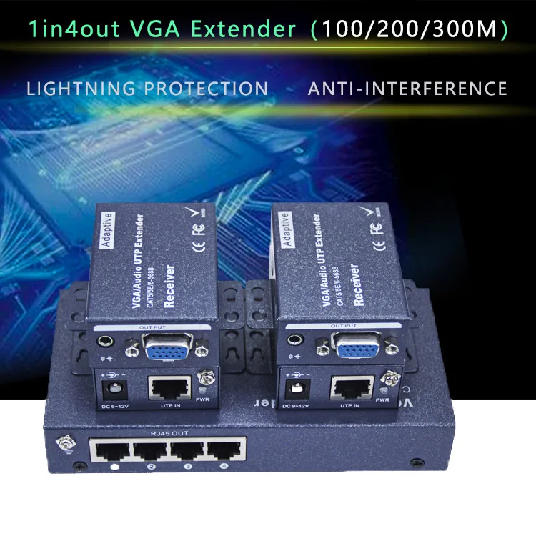 1x4 VGA + аудио разветвитель видео удлинитель повторитель по Cat6 Cat5 1 в 4 Выход