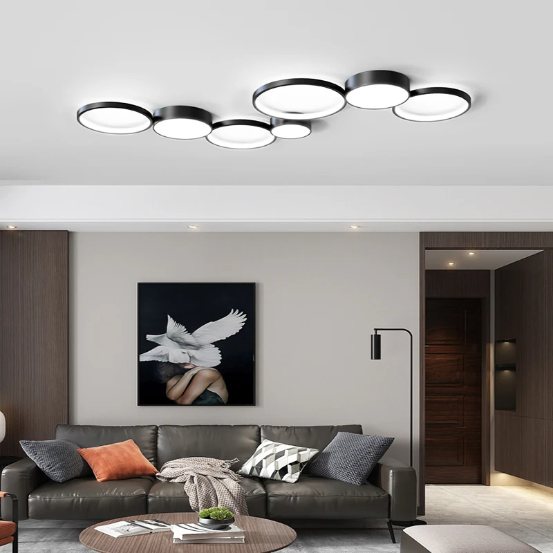 $49.00 Modern nordic LED remote light iron and acrylic black round ceiling lamp living room bedroom dining hall hotel mosaic lights