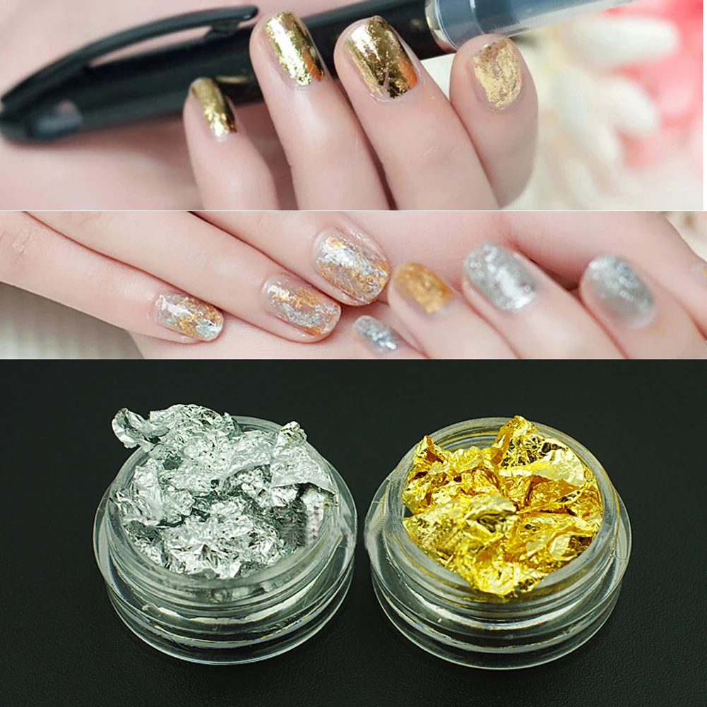 

12pcs Imitation Gold and Sliver Copper Foil Sequins Glitters Craft Leaf Flake Bulk Foil Paper For Gilding DIY Nail Art Decor