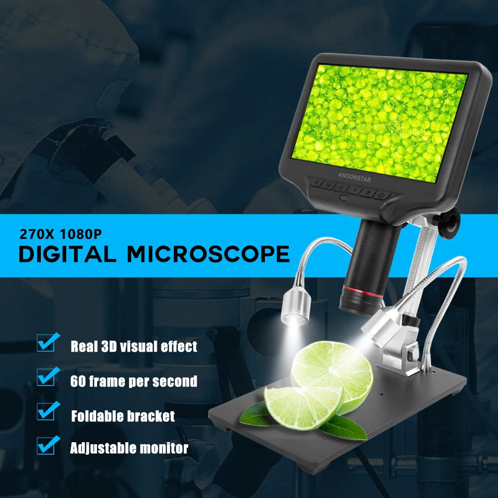 Andonstar AD407 7 дюймов Экран 3D Цифровые микроскопы 270X1080 P высокой четкости микроскоп