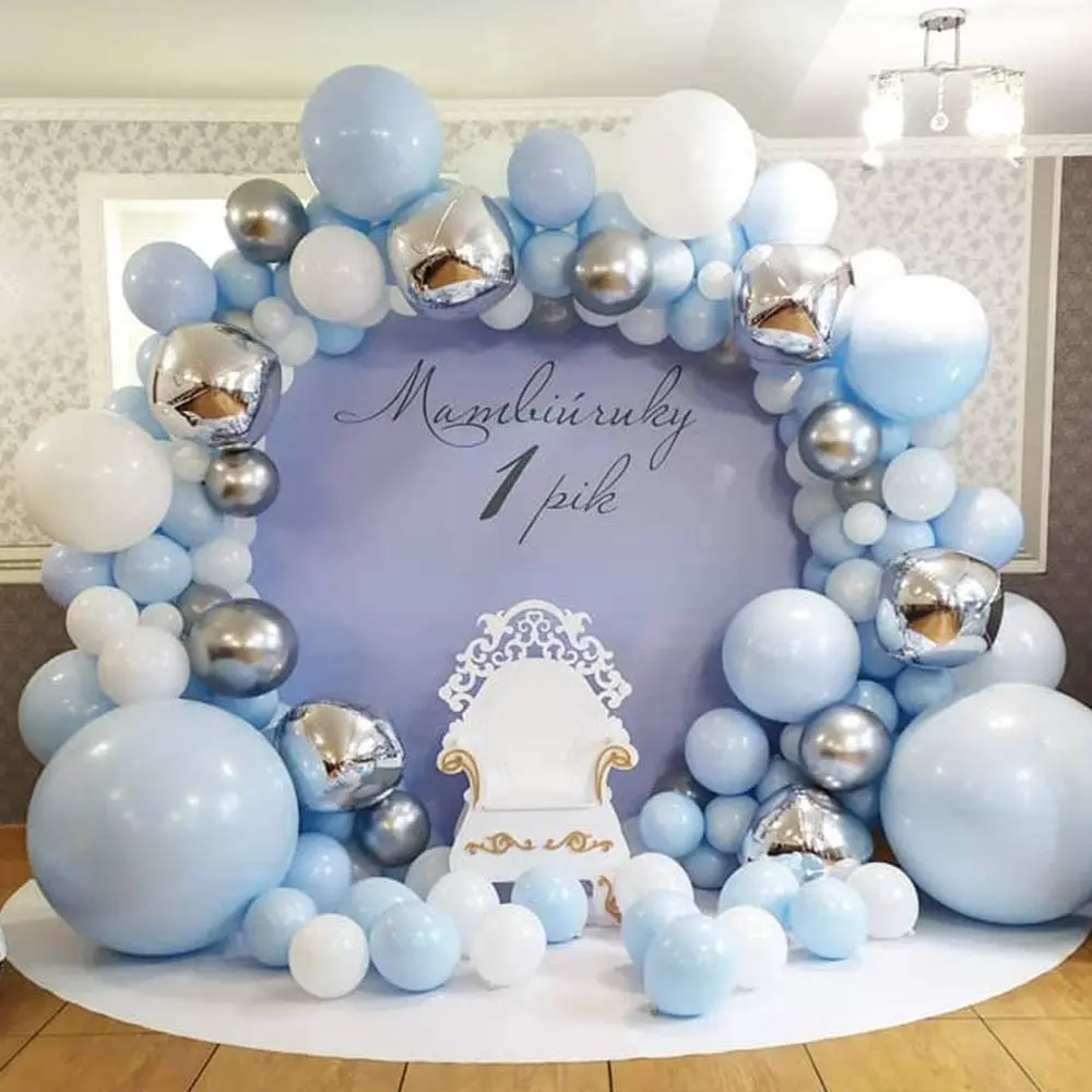 

141 шт./лот, синего и серебряного цвета шары гирлянда Комплект Макарон белого и синего цвета воздушные шары для свадьбы детского дня рождения ...
