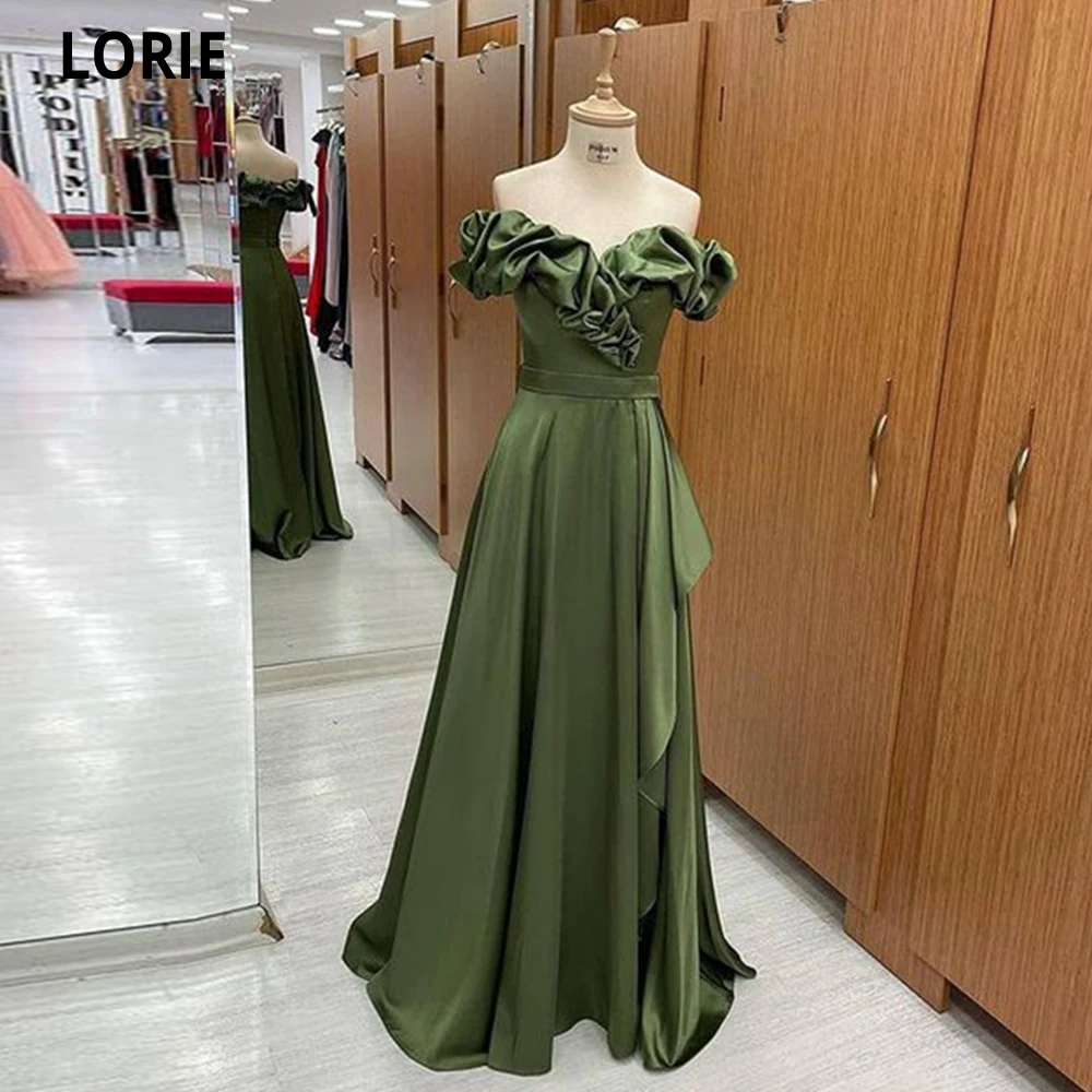 

LORIE Arabic Evening Dress 2021 Puff Sweetheart Satin Sage Green Dubai Prom Dress A-line Celebrity Birthday Party Gowns Dresses