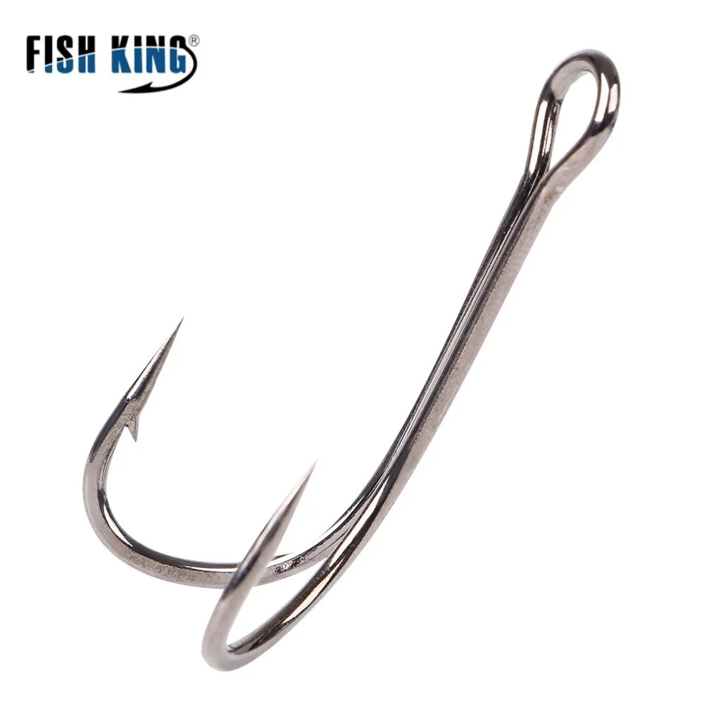 FISH KING 20 шт., двойной рыболовный крючок в виде лягушки, 1/2/4/6/8 #, из высокоуглеродистой стали, для вязания мух, червя, силиконовые крючки для прим...