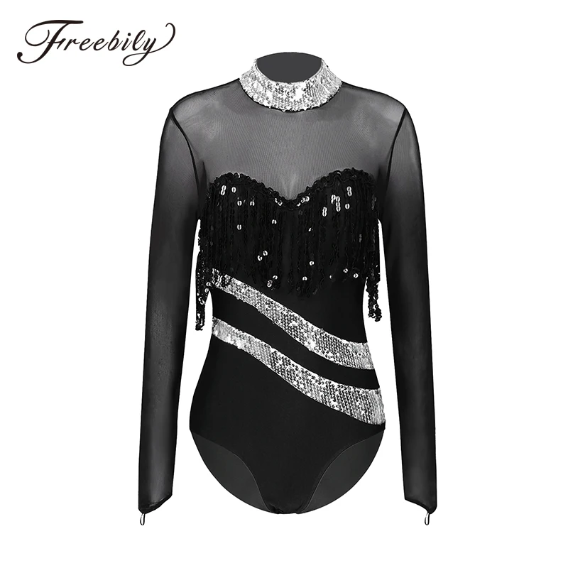 

Женское балетное танцевальное трико, танцевальная одежда, прозрачная сетчатая Лоскутная Одежда с блестками, командное гимнастическое трик...