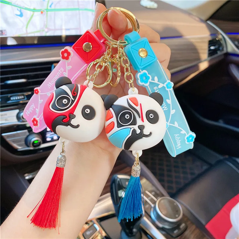 

Chinese Peking Opera Face-changing Panda Keychain Men and Women Couple Bag Pendant Gift Car Key Chain Accessories Key Ring