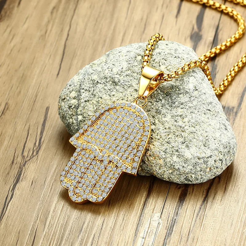 Подвеска-рука Фатимы Мужская колье золотого цвета в стиле хип-хоп удачный амулет