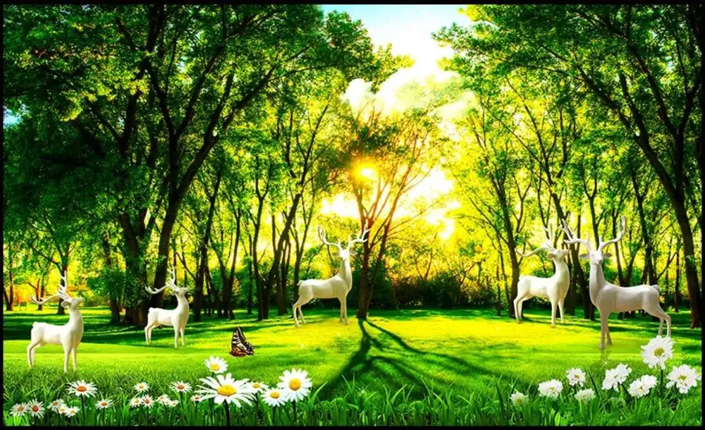 

Custom photo wallpaper for walls 3 d cartoon murals deer forest natural scenery background tree mural background wall papers