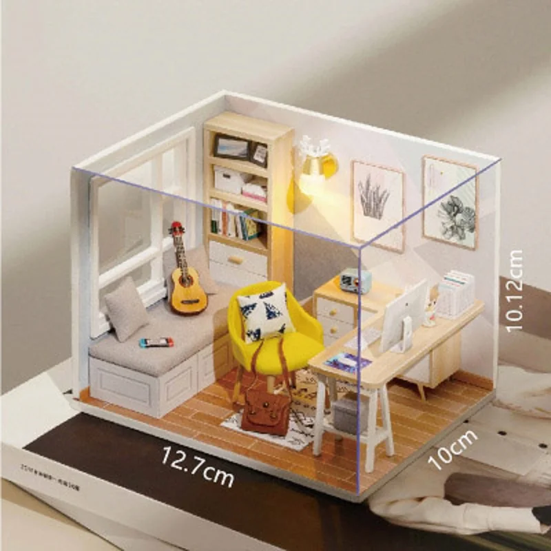 

DIY Mini dollhouse Sunshine Bookstore with guitar woooden handmade assmbly miniature doll house toys for children treasure gift