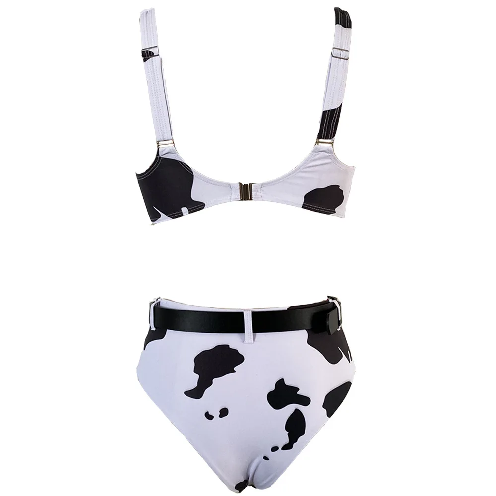 

Sexy High Cute Cow Pattern High Waist Bikini Woman Push Up 2 Piece Bathing Suit Beachwear Panty And Bra Bikinis With Belt 2021