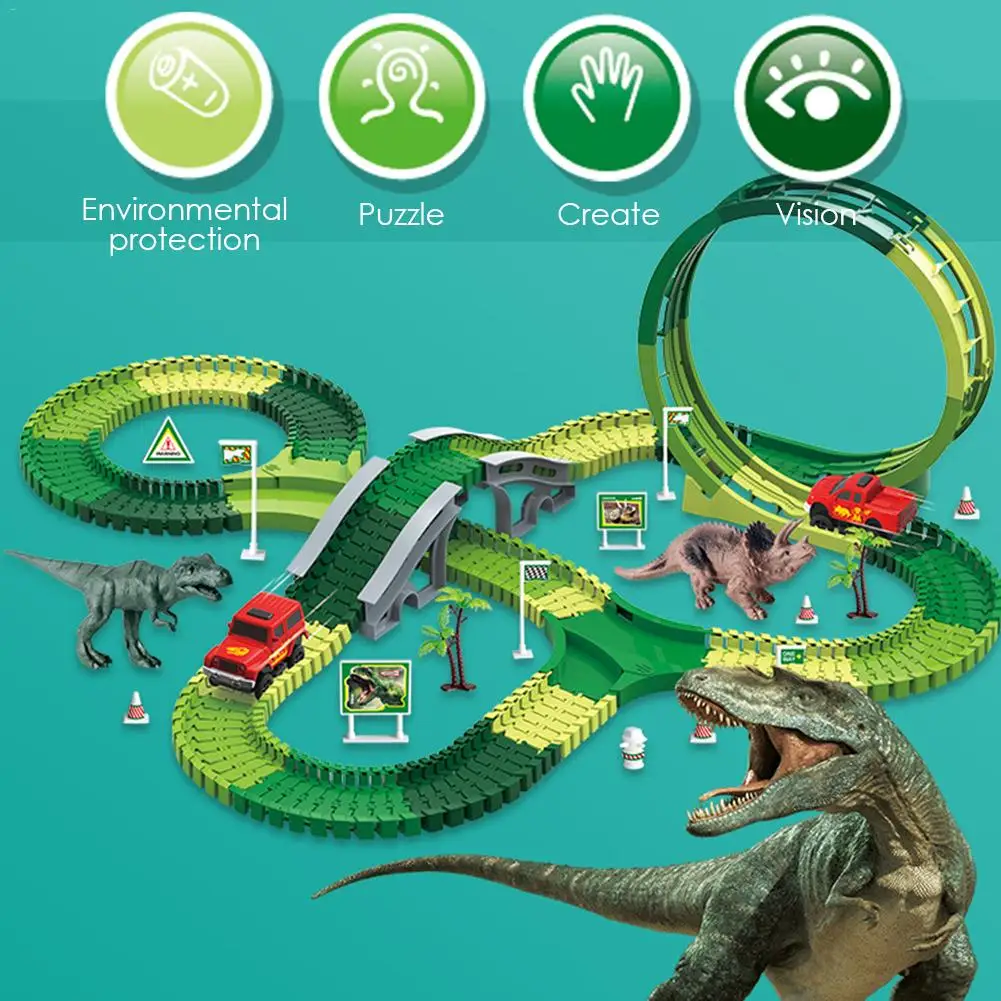 305CM Racing Track Dinosaur Toy World Road Race Flexible Pretend Play Set With 12 Signs For Children Birthday Gift |