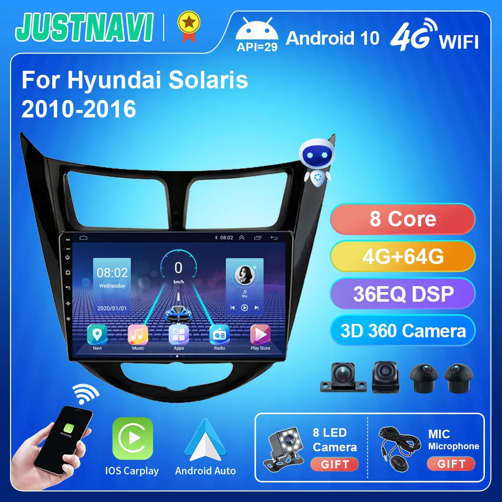 JUSTNAVI QT5 8 + 128 для Hyundai Solaris 2010 - 2016 Android 10 0 Автомагнитола IPS сенсорный экран