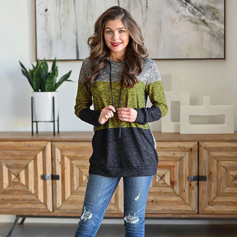 

Hot Color Patchwork Hoodies Women Clothing Long Sleeve Hooded Sweatshirt Female Spring Winter 2020 Casual Pullover kawaii Tops