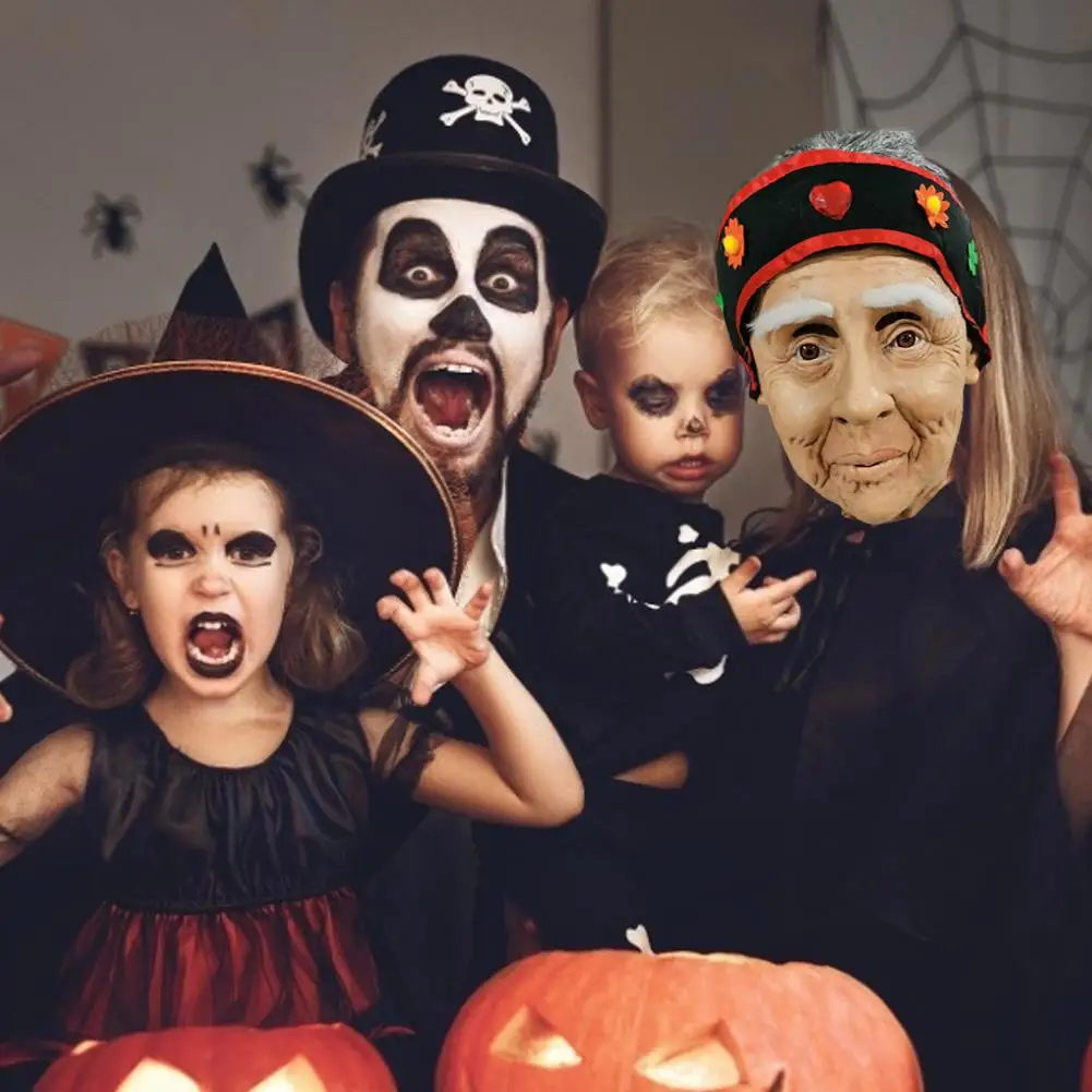 Новинка Хэллоуина Mengpo для дам в возрасте маскарадные латексные маски на Хэллоуин