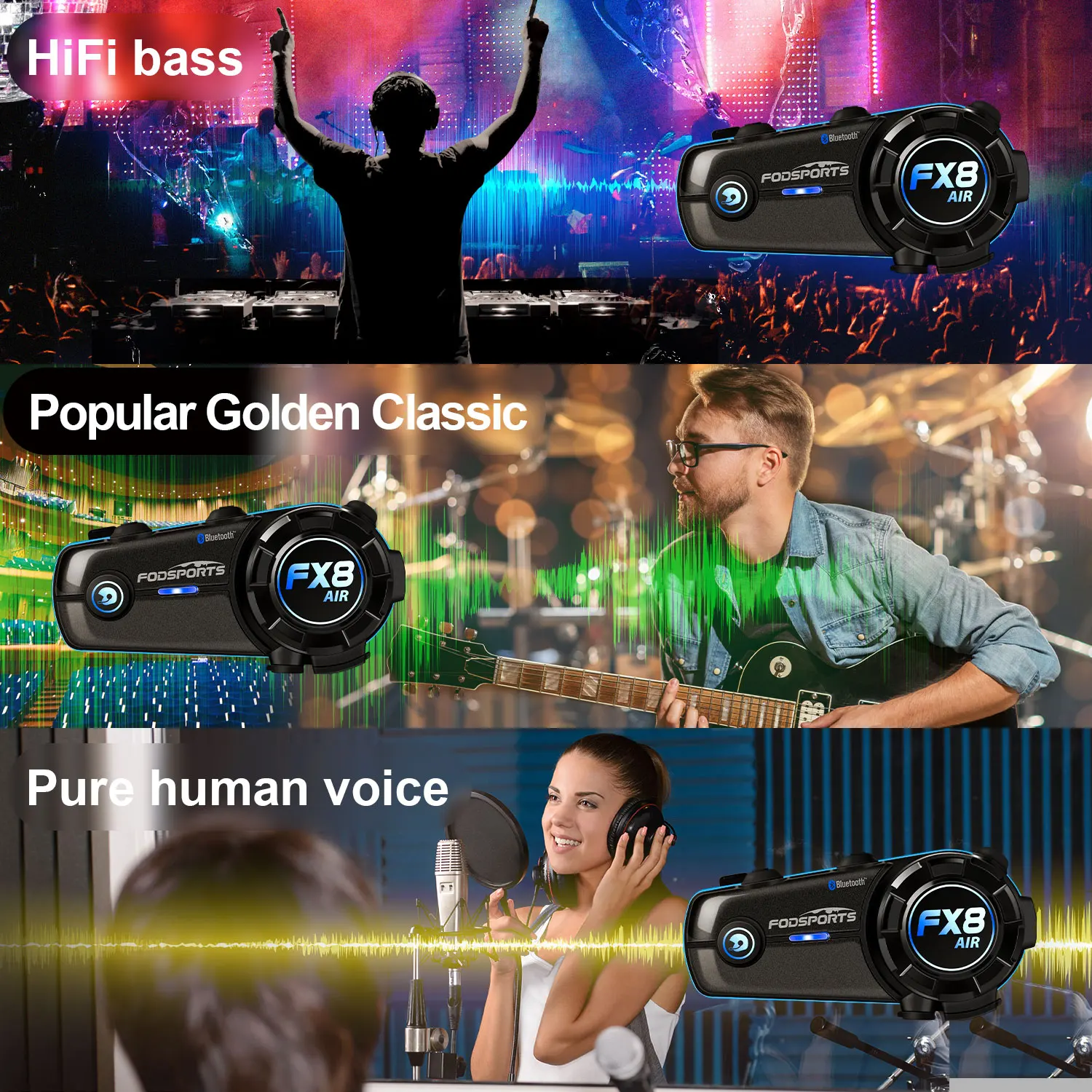 New Arrival Fodsports 2 pcs FX8 AIR motorcycle helmet intercom wireless bluetooth headset BT 5.0 FM Radio 3 sound effects | Автомобили и