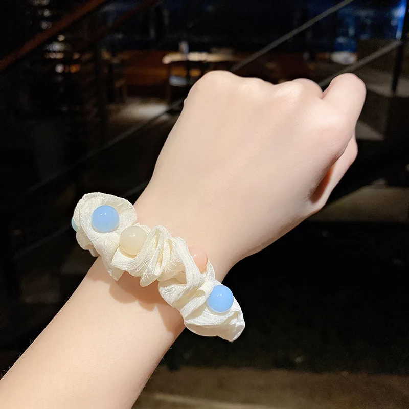 

Elegant Cute Scrunchies Elastic Hair Bands Beads Scrunchie Fashion Headband Women Girl Ponytail Holder Hair Accessories