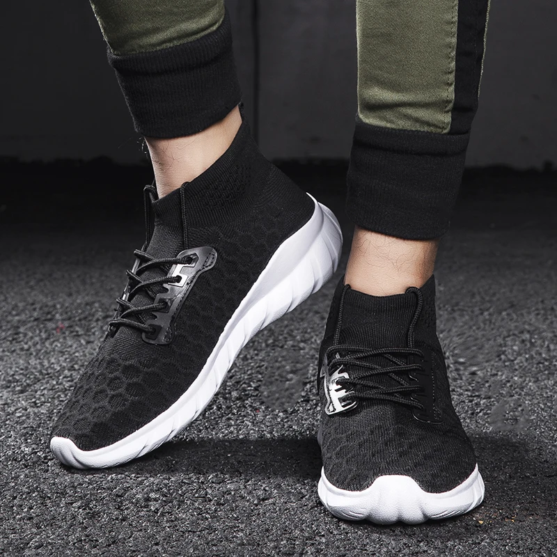 Высокая модная повседневная обувь Мужские дышащие кроссовки мужские вязаные