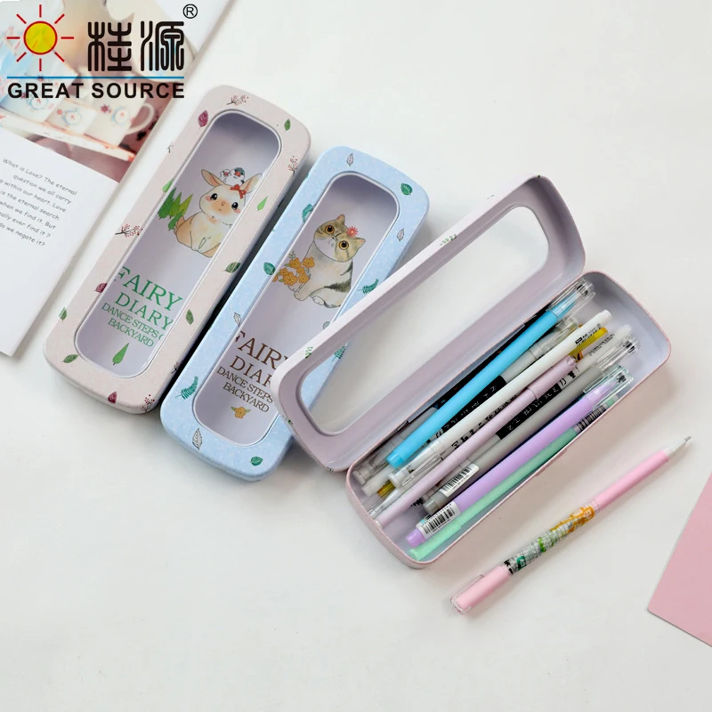 Tin Pencbasic Pencil Case Pencil Box Single Layer Big Space Pencil Case Pen Box With Window On Lid Easy To Clean(24PCS)