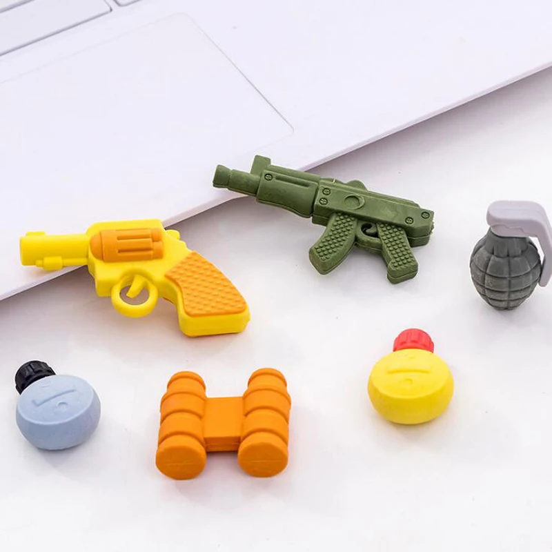 

3 pcs Cartoon Erasers Cartoon Kindergarten Toy Creative Pistol Eraser Funny Pencil Erasers Korean Stationery School Supplies