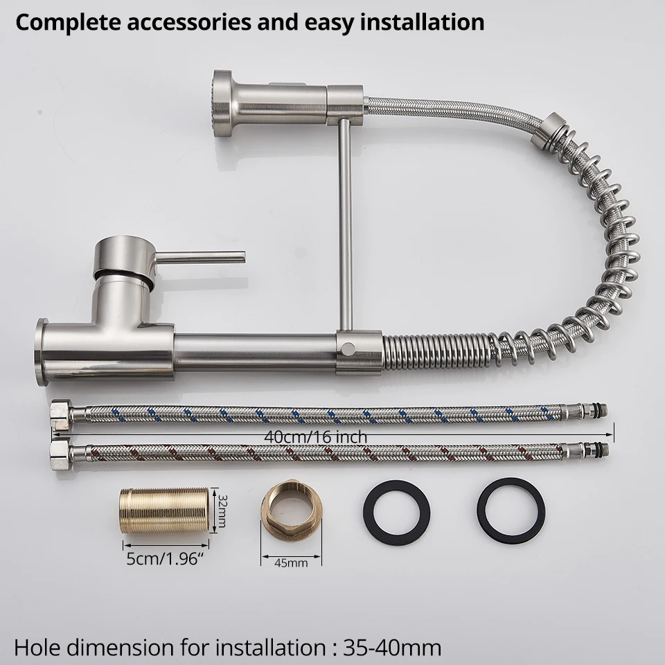 

Brushed Nickle Kitchen Faucet Pull Down Kitchen Water Mixer Tap 360 Degree Rotation Kitchen Sink Taps Hot and Cold Water Faucet