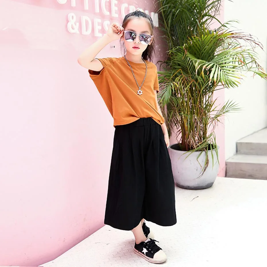 Одежда для подростков белая футболка + широкие штаны детская одежда из 2