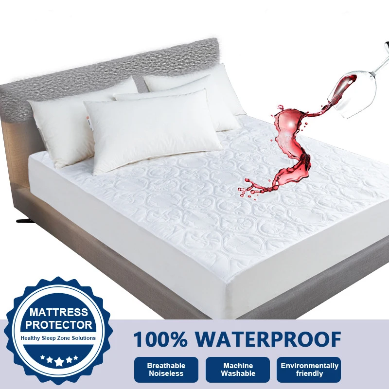 

Waterproof Mattress Protector Fitted Solid Cover for Mattress Thick Soft Pad Bed Polyester Quilted Embossed Mattress Protector