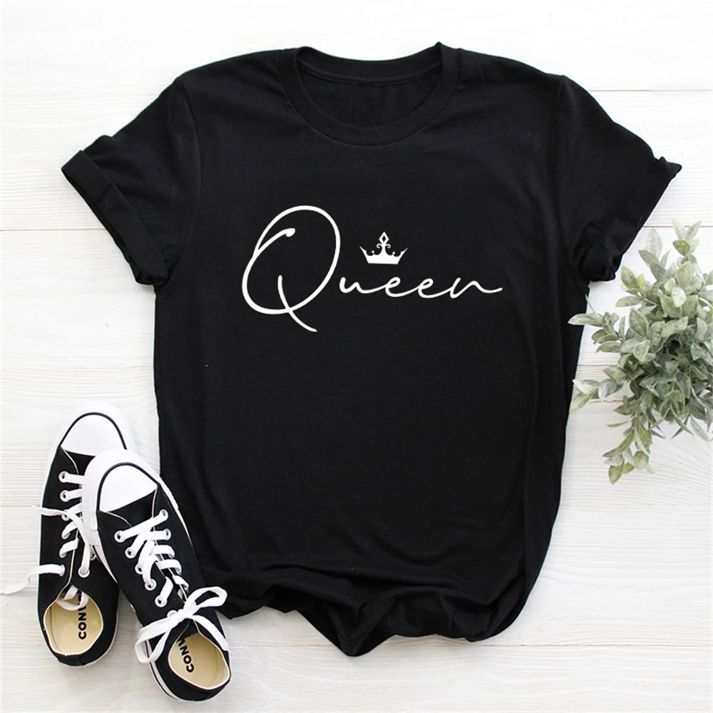 

Crown Queen Letter Print T Shirt Women Short Sleeve O Neck Tshirt Summer Women Tee Shirt Tops Clothes Mujer O6X6