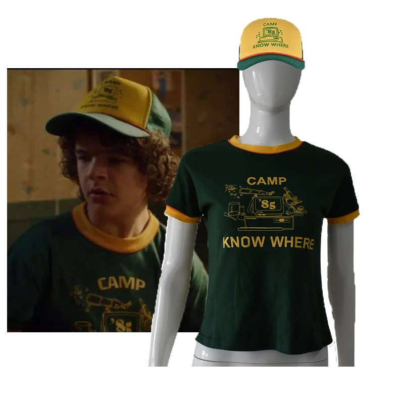 

Stranger Things Season 3 Cosplay costumes T-Shirt / Baseball Hat Dustin Hat Green T-shirt Halloween Carnival Purim Party Adults