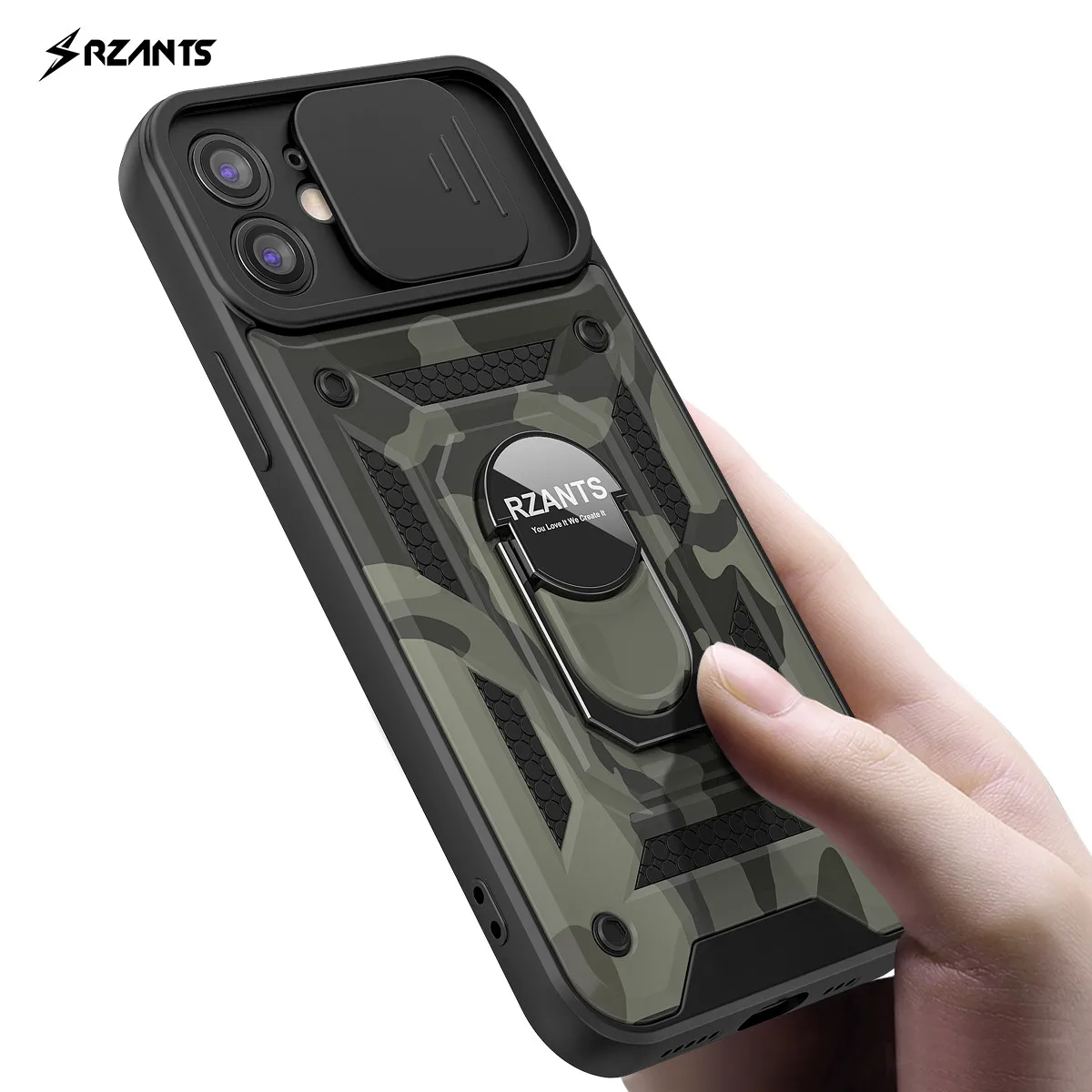 

Rzants For Apple iphone 12 Case Camouflage [Jungle tank] Shockproof Ring Hard Casing Lens Protection Military Cover