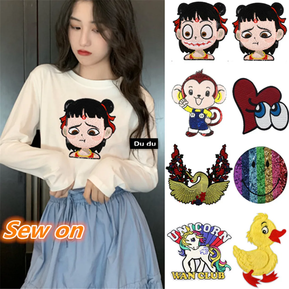 Нашивки на одежду с вышивкой и блестками футболка мультяшным рисунком животного