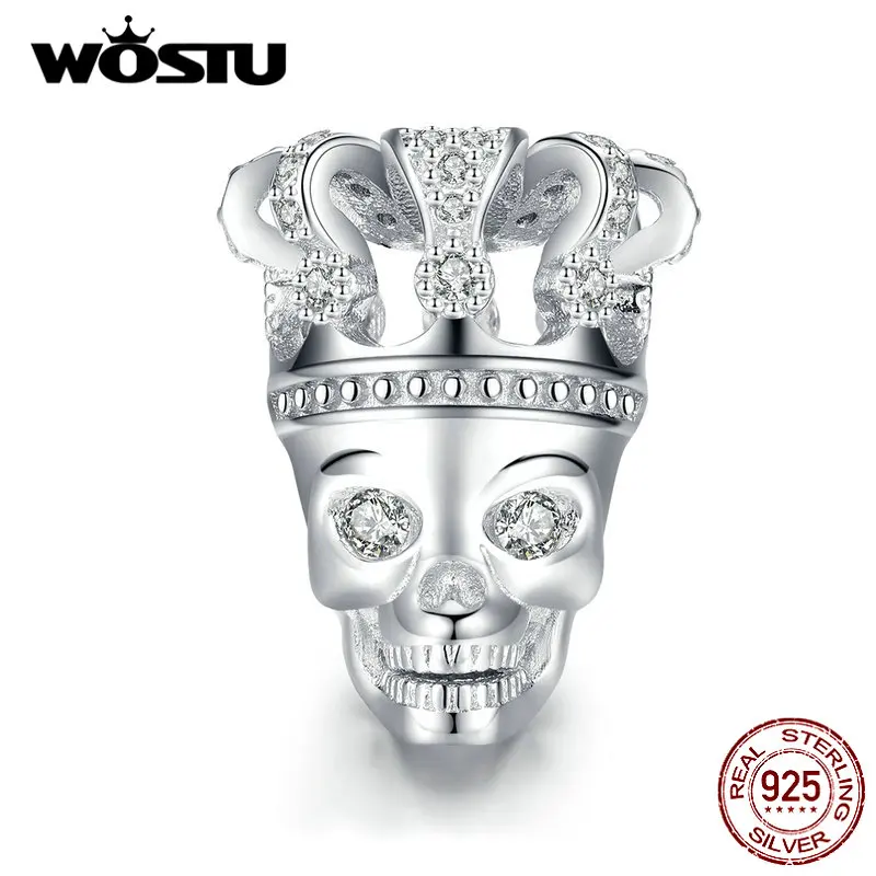 WOSTU Хэллоуин 925 стерлингового серебра ужасная Корона Череп Бусины Подходят