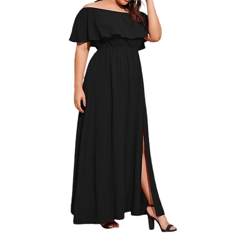 

Kayotuas Women Dress Office Ladies Loose Short Sleeve Off-the-Shoulder Split Casual Black Female Solid Clubwear