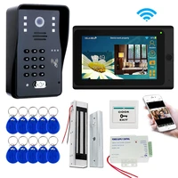7 wifi video intercom system video doorbell phone kit with lock power button mobile phone app rfid keyfob password unlock
