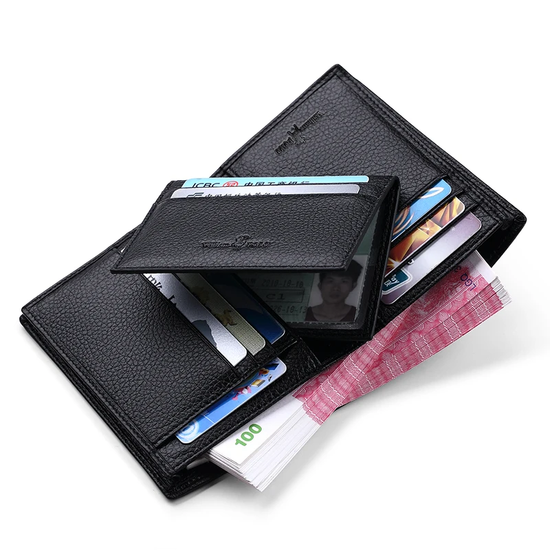 WILLIAMPOLO Genuine Leather short Wallet men's slim Credit Card Holder Bifold mini Multi Card Case Slots Cowhide Leather Wallet
