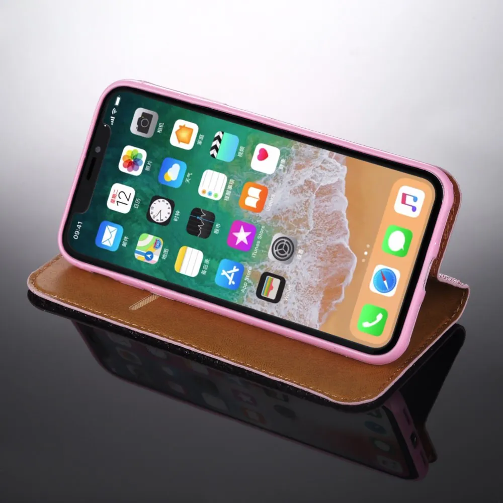 LLZ.COQUE Sparkle Flip PU Leather Magnetic Wallet Stand Case for XS MAX 7 8 PLUS X 5 5S SE 6 6S Bling Capas Fundas Coque | Мобильные