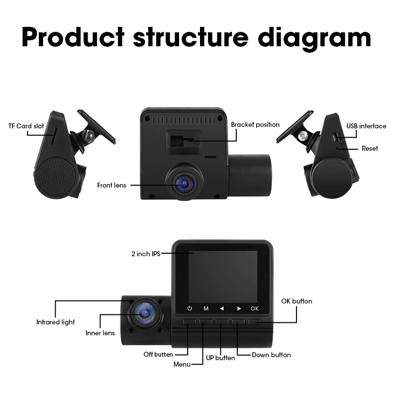 Dash Camera HD1080P Car Dvr front + inside lens Night Vision Cam 24H Parking Monitor Video Recorder GPS Tracker | Автомобили и