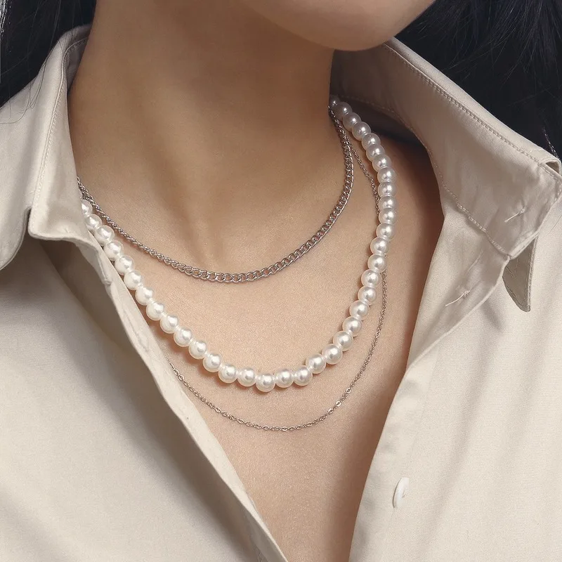 Женское колье-чокер с имитацией жемчуга длинное ожерелье золотого цвета в стиле