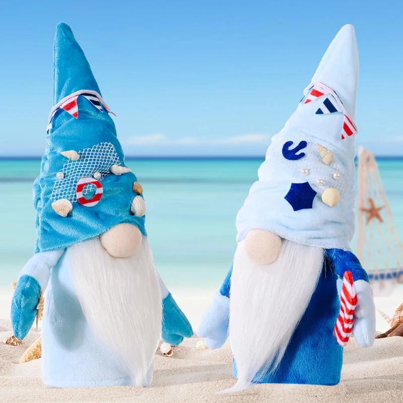 

69HF Summer Ocean Gnome Starfish Tomte Nisse Scandinavian Swedish Elf Home Farmhouse Kitchen Shelf Tiered Tray Decoration