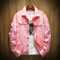 fashion brand cowboy jacket mens plus sized plus size ripped overalls japanese style retro pink couple top mens jackets