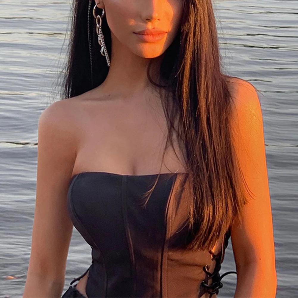 Сексуальные Клубные бандажные Топы на бретельках для женщин и девушек без