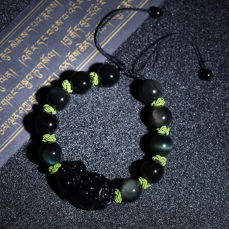 Натуральный Радуга обсидиановый глаз PiXiu браслет ручной работы Braide Brave войска