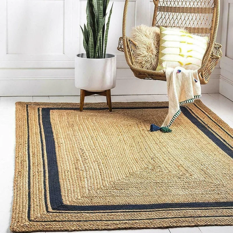 

100% Natural Jute Household Living Room Carpet Handmade Reversible Rustic Appearance Area Carpet Outdoor Carpet