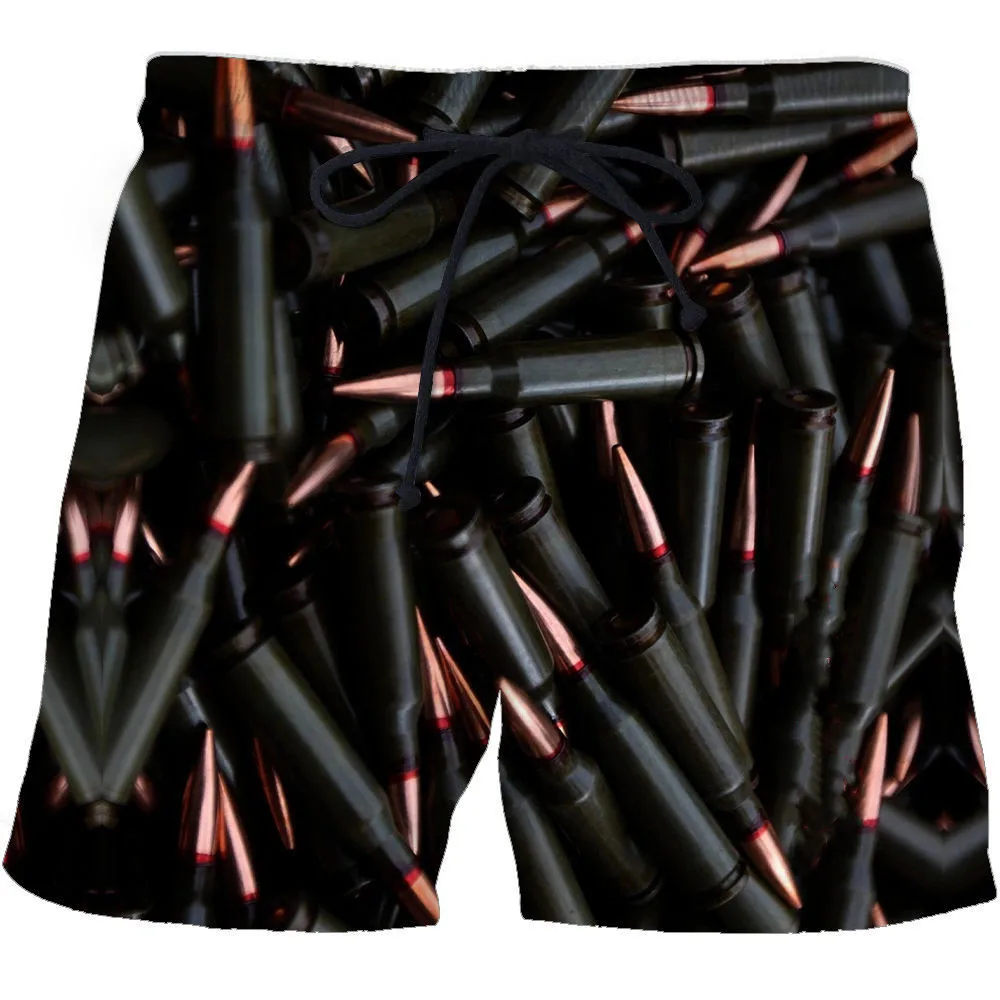 

oversize men's 3D print shorts male bullet pattern shorts casual personality streewear punk drawstrings short pants beach shorts