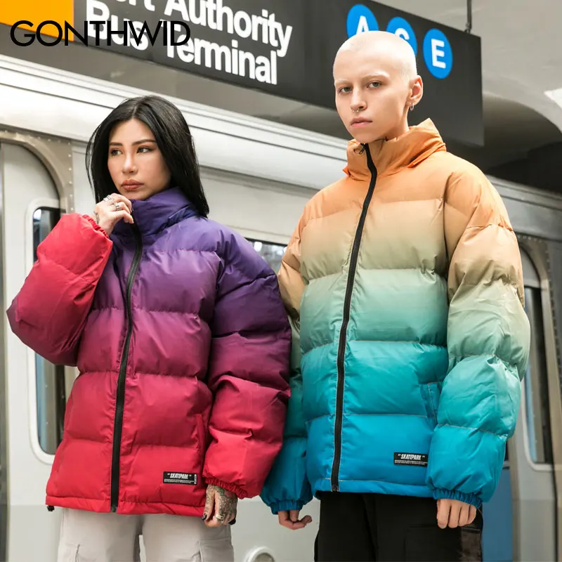 GONTHWID Радужная градиентная Съемная парка с капюшоном куртки в уличном стиле