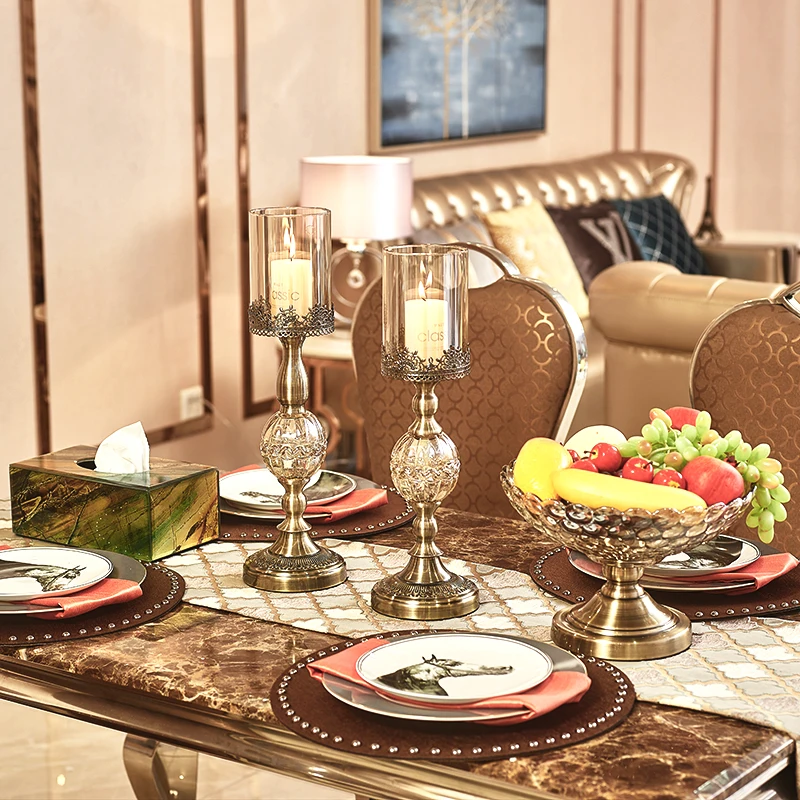 

European Style Villa Hotel Dinner Crystal Metal High Grade Candlestick