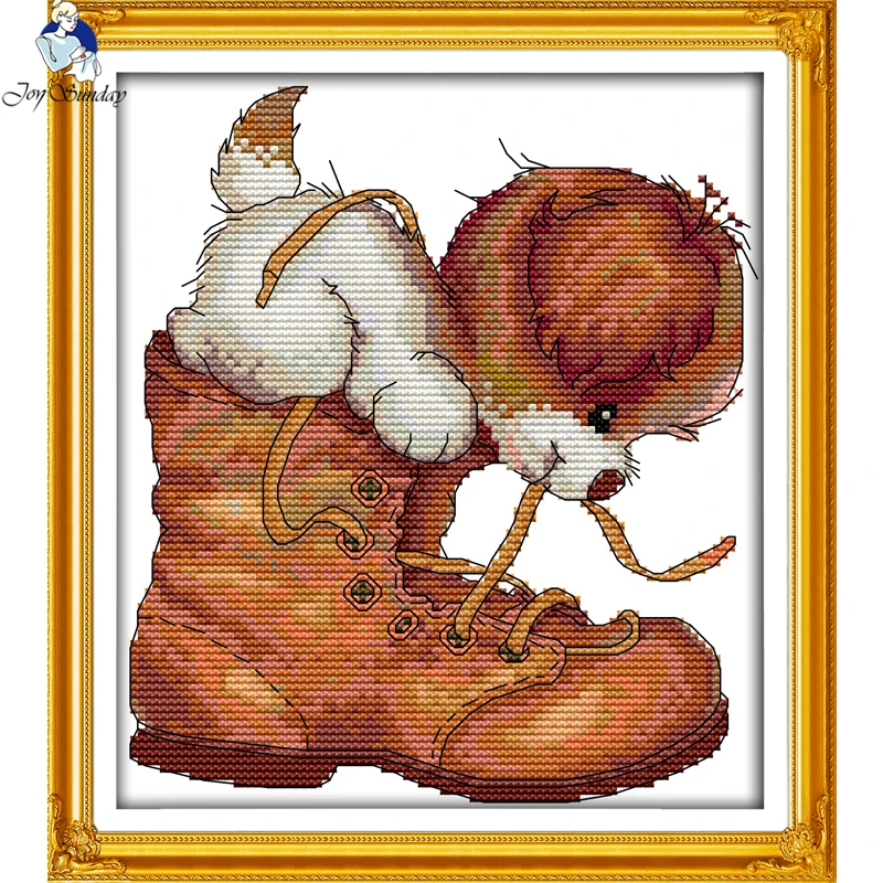 

Joy Sunday Dog and Shoes Counted Stamped Cross Stitch 11CT14CT DIY Kits Needlework Embroidery Cartoon Cross Stitch Sets for Kids
