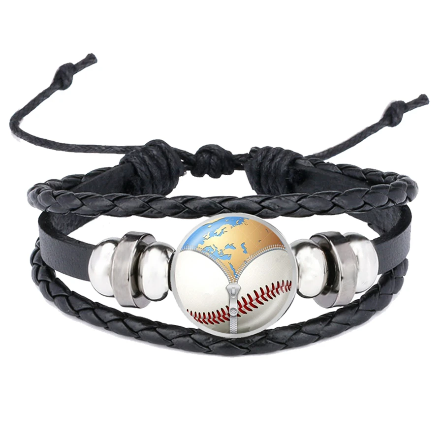 Футбольные баскетбольные браслеты бейсбольное стекло кабошон кожаный браслет