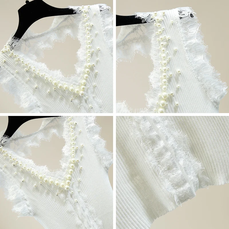 Майка женская трикотажная с открытой спиной Модная тонкая пикантная кружевная