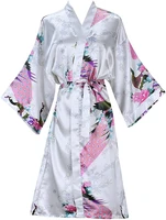 silk satin wedding bride bridesmaid robe floral bathrobe short kimono robe night robe bath robe fashion dressing gown for women
